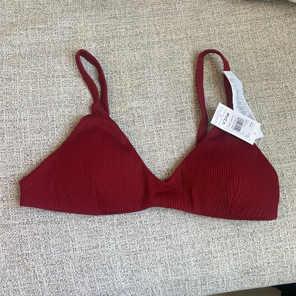 RVCA Women's Red Ribbed Bikini Top